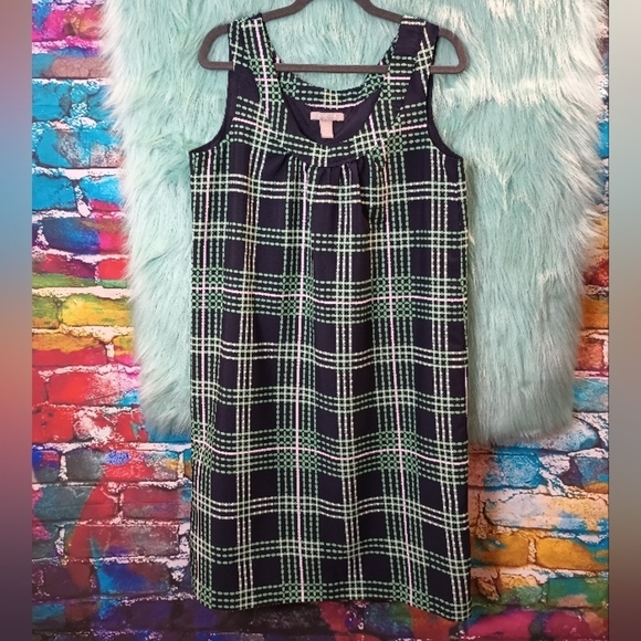 Banana Republic Navy Blue green and White Sleeveless Dress Size 14 - Picture 2 of 9